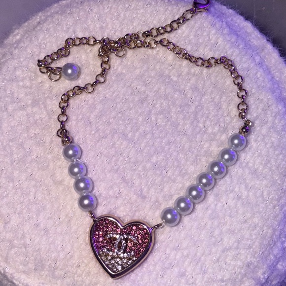 Chanel Pink Gold Metal Rhinestones Heart Choker CC  Pearl and Diamantés - Picture 4 of 5